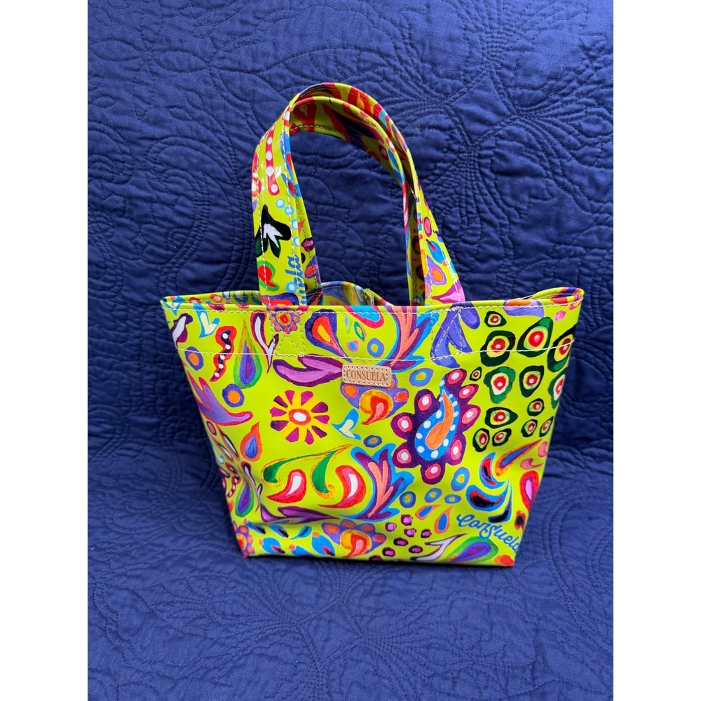 Consuela Mini Grab and Go Tote Bag Silly Print Green Multi Floral Psychedelic